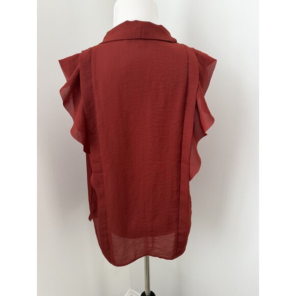 LOFT Ann Taylor Ruffle Front Sleeveless Burnt Orange Button up Blouse Top Sz XS - Picture 3 of 11